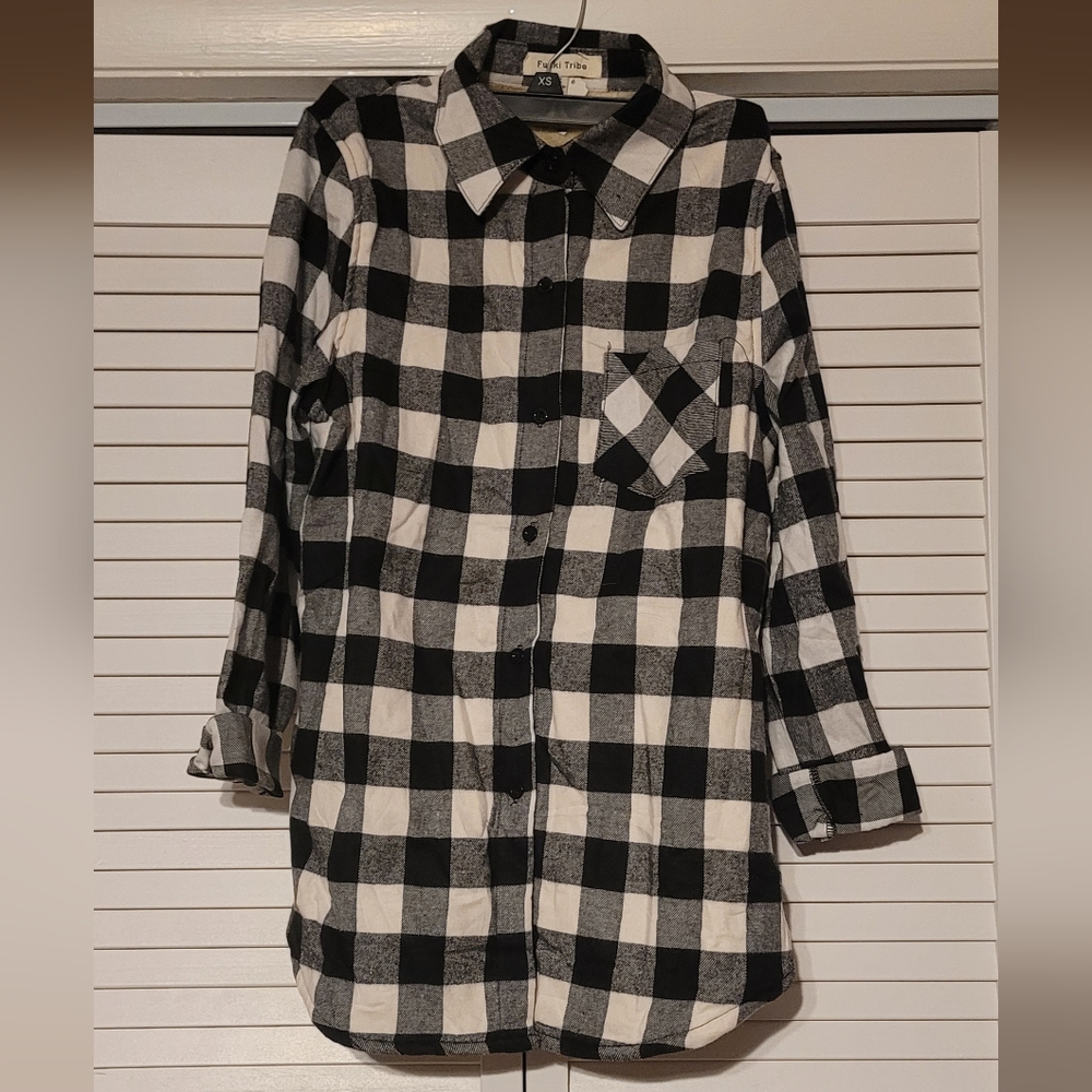 Black and White Checkered Flannel Shirt